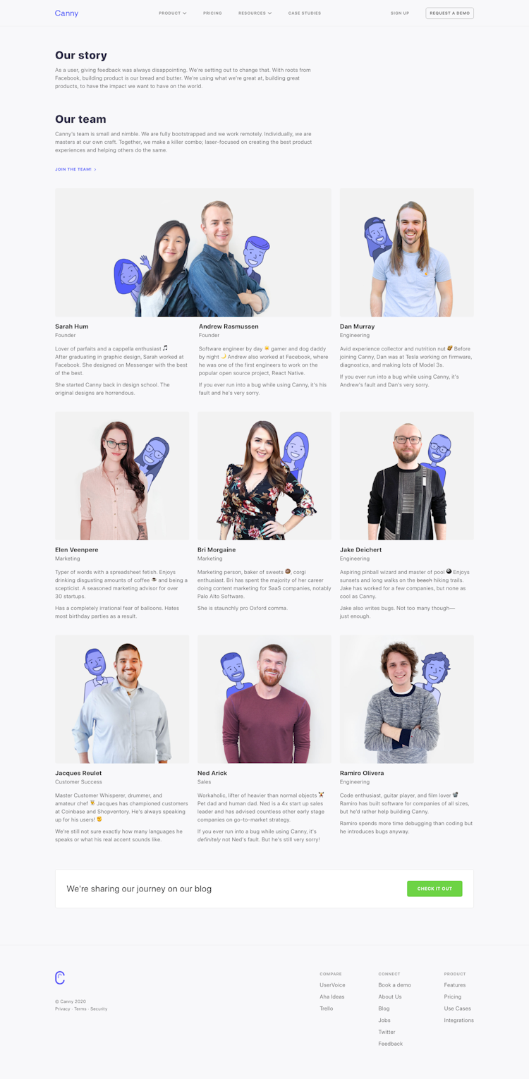 Canny About Us Page Design