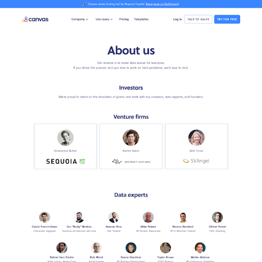 Canvas About Us Page Design