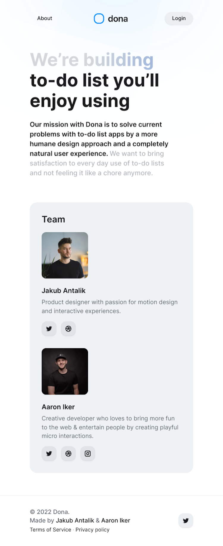 Dona About Us Page Design