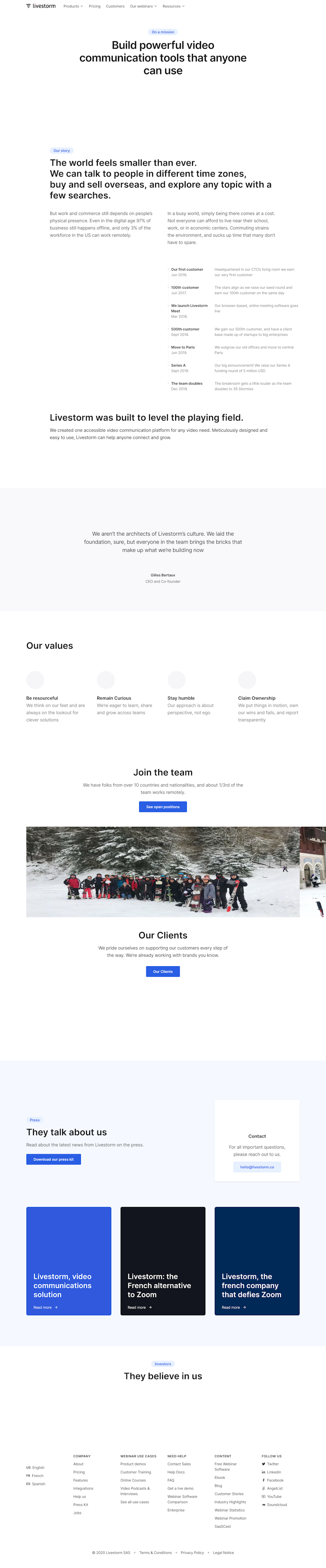 Livestorm About Us Page Design