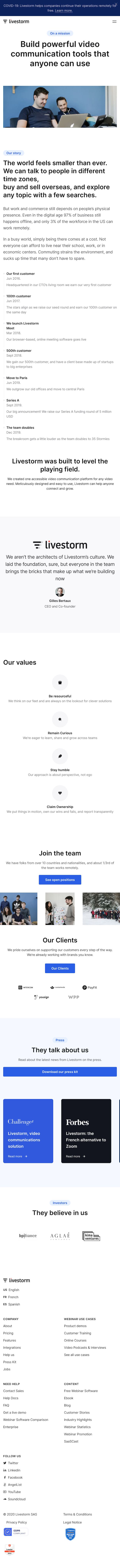 Livestorm About Us Page Design