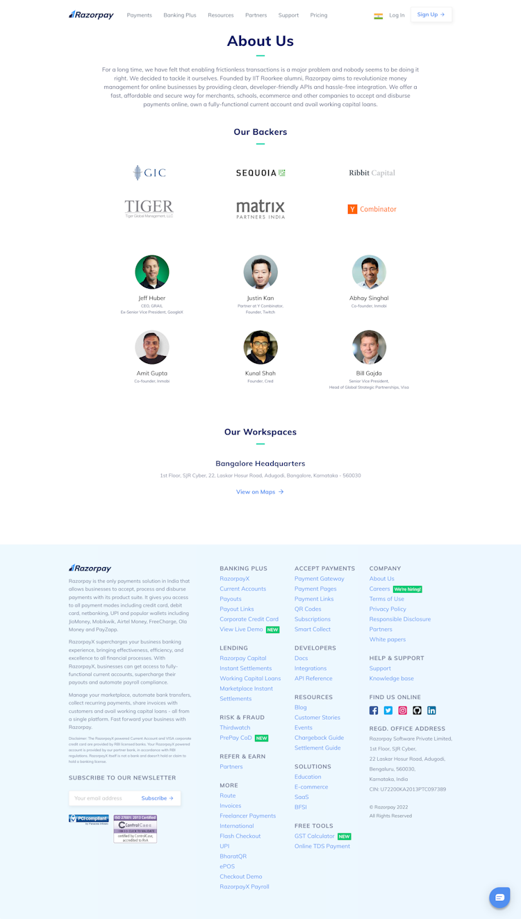 Razorpay About Us Page Design