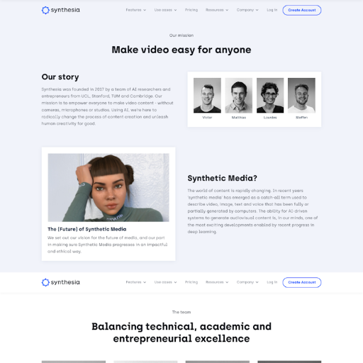 Synthesia About Us Page Design