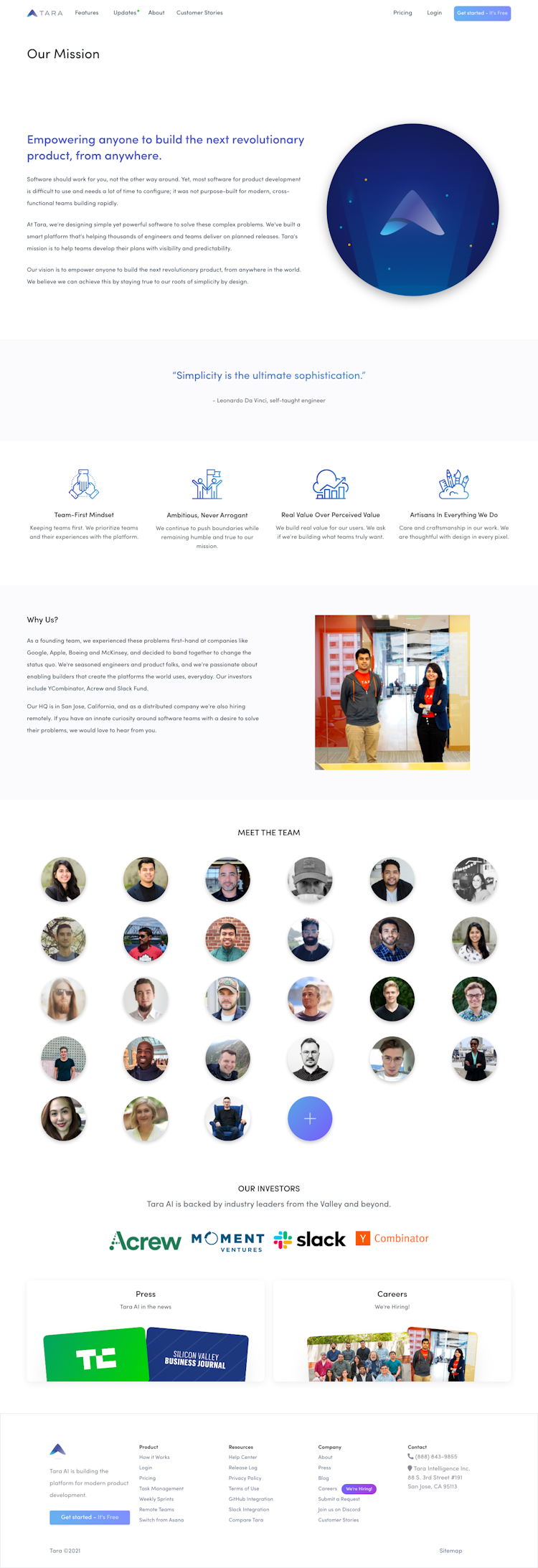 Tara About Us Page Design