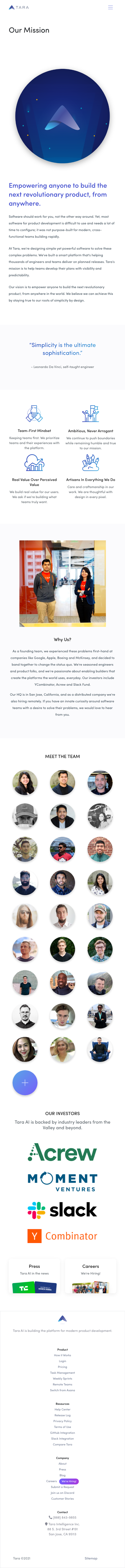 Tara About Us Page Design