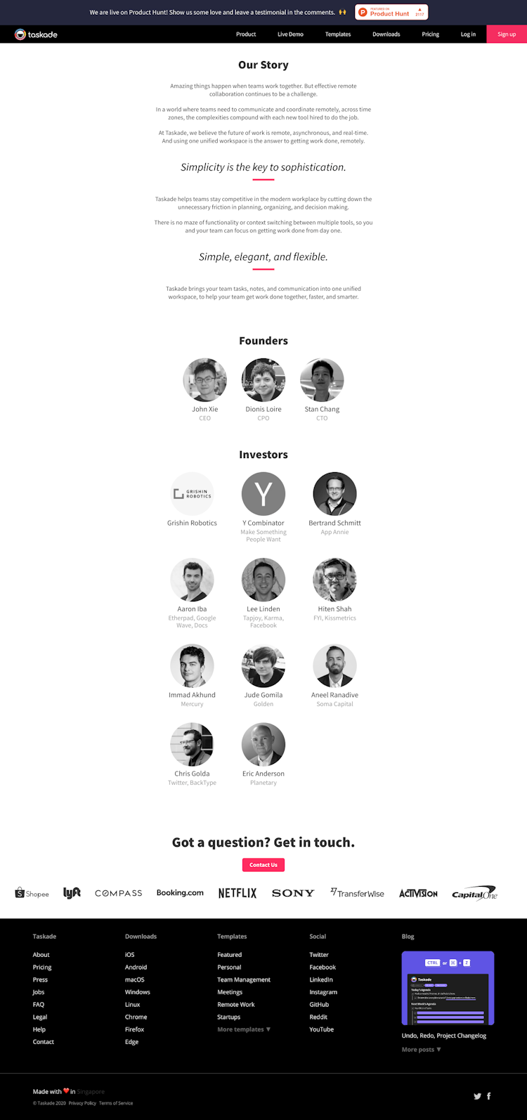 Taskade About Us Page Design
