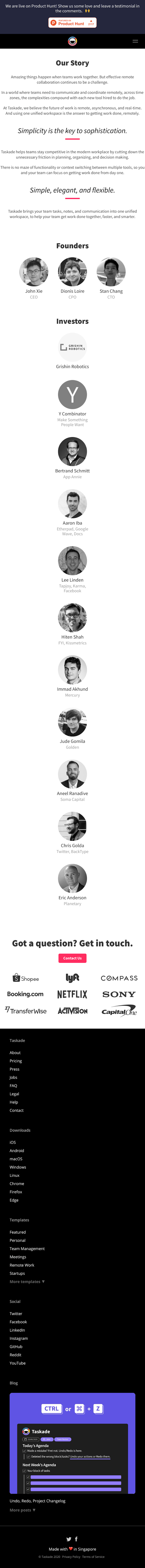 Taskade About Us Page Design